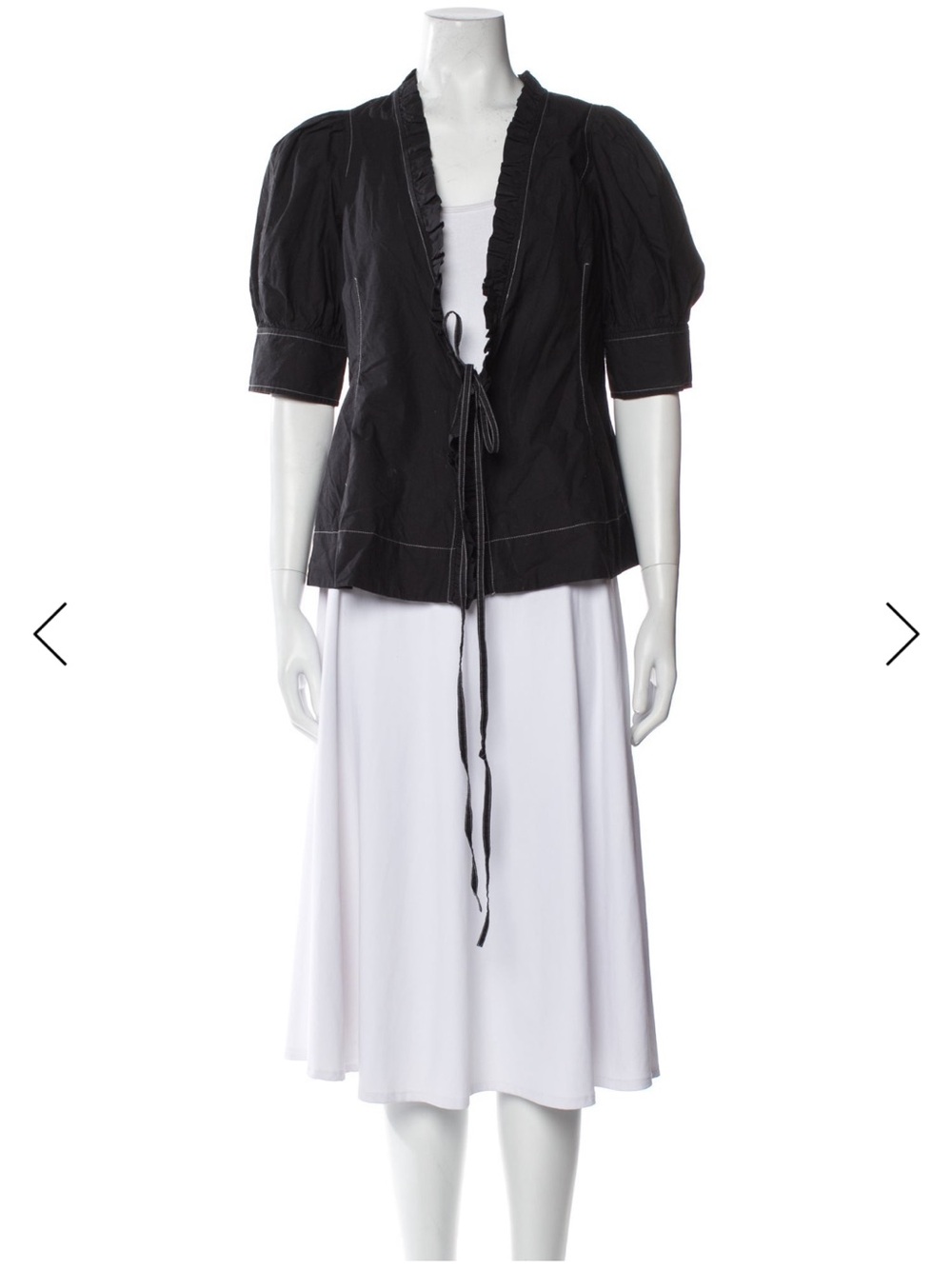 Ganni Black Short Sleeve Tie-Front Blouse